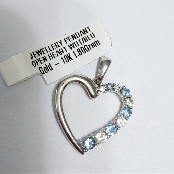 10KW Gold Blue Topaz Heart Pendant - Picture 10 of 10